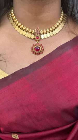 Goddess Coin Peacock Ruby Choker