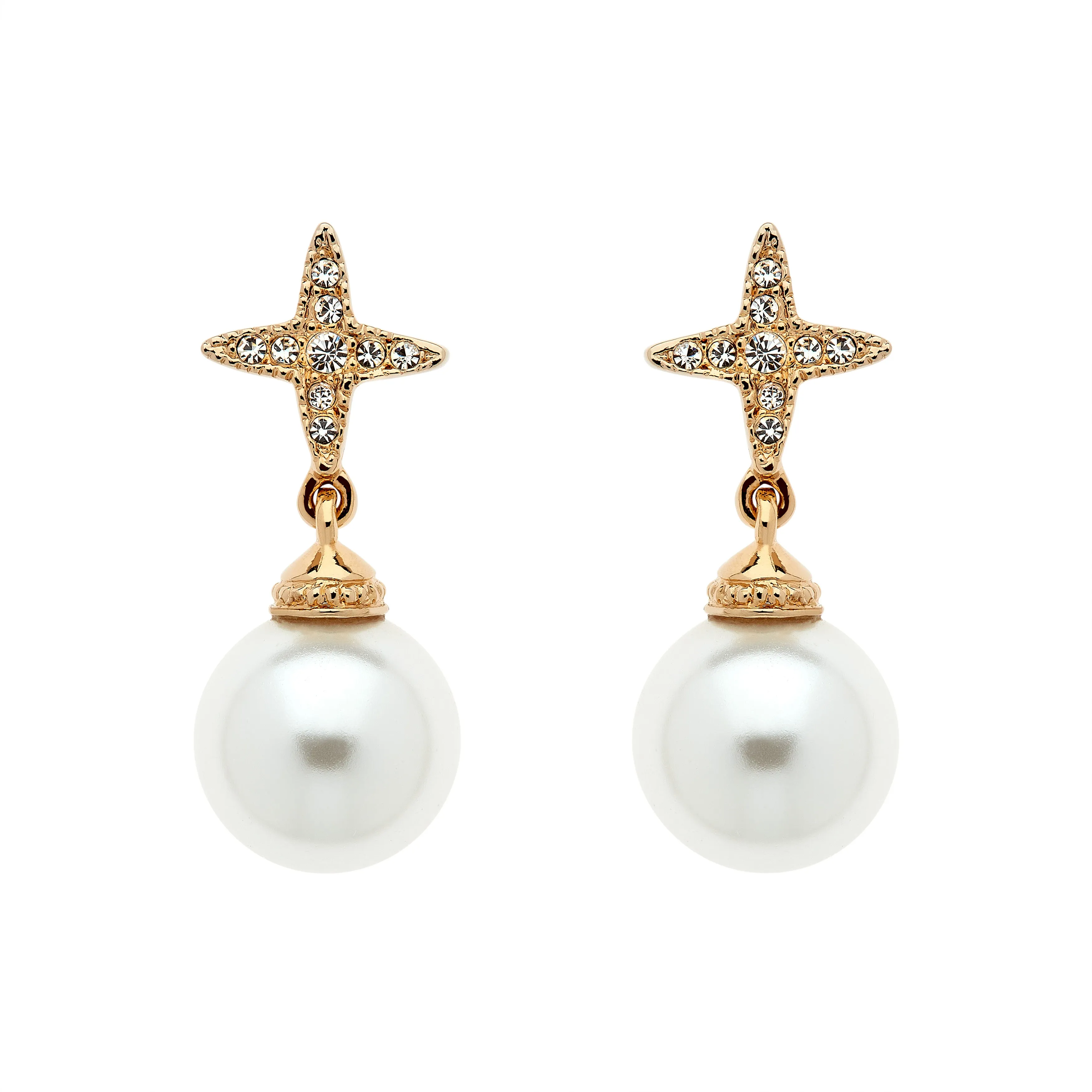 Gold Crystal Cross & Pearl Earrings