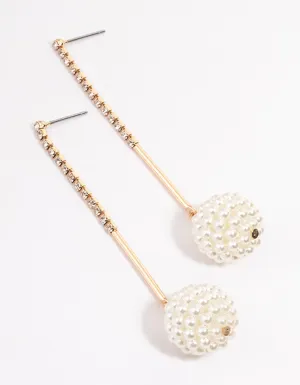 Gold Cupchain Pearl Fireball Drop Earrings