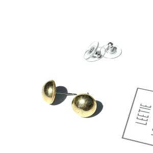 Gold Metallic Retro Button Stud Earrings - 12mm *