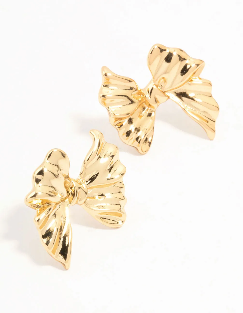 Gold Plated Ribbed Bow Earrings