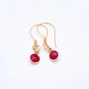 Gold Ruby Dangle Earrings