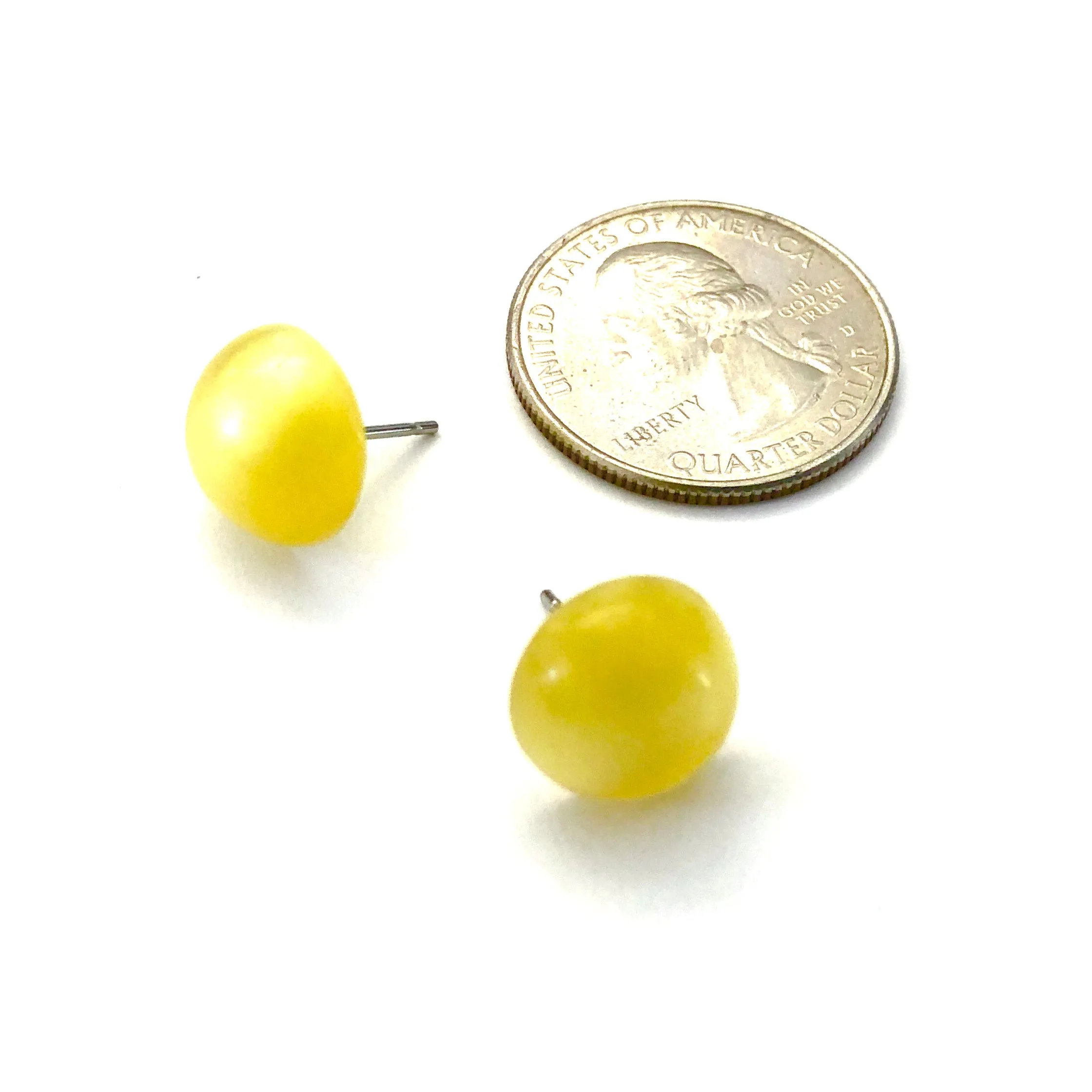 Golden Yellow Moonglow Retro Button Stud Earrings