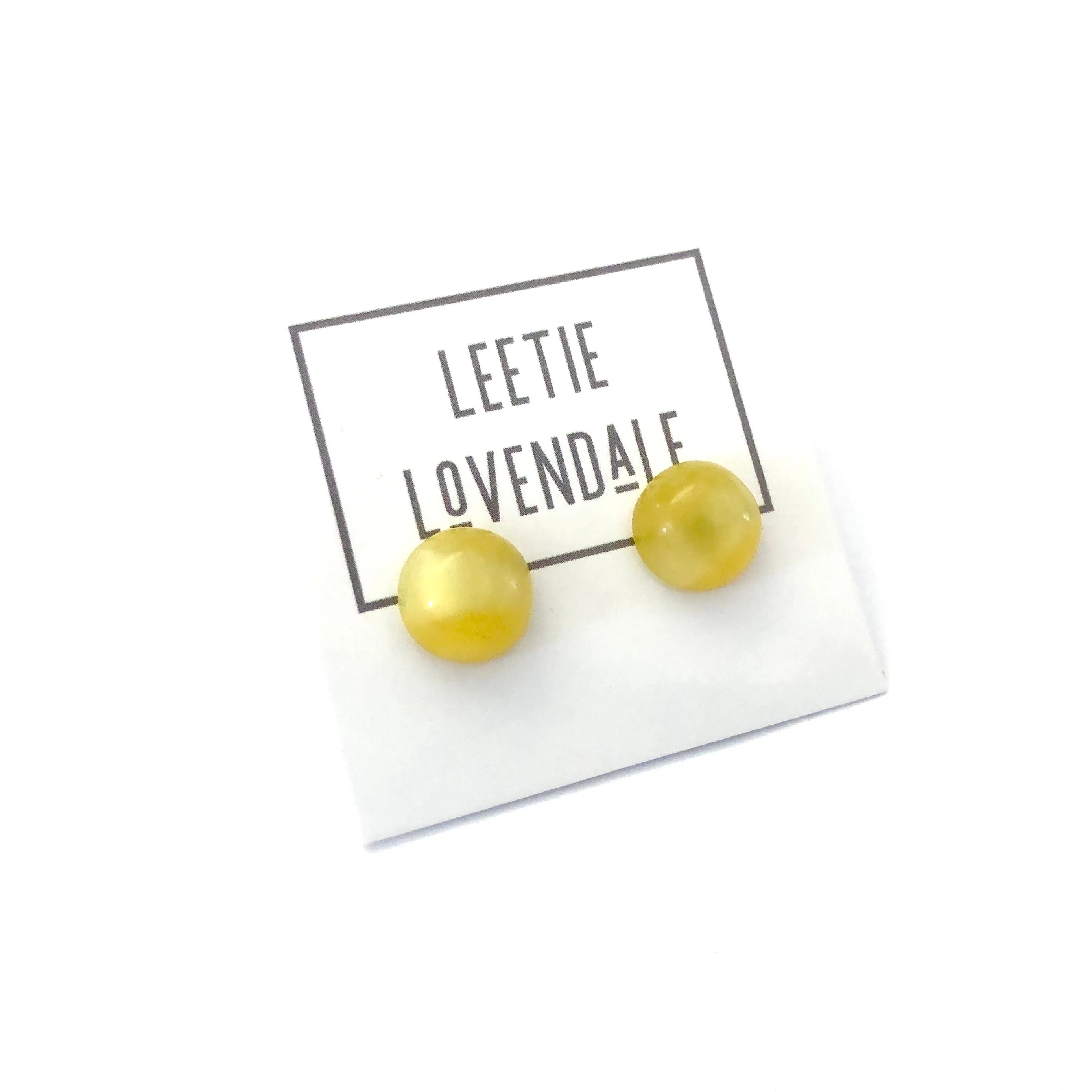 Golden Yellow Moonglow Retro Button Stud Earrings