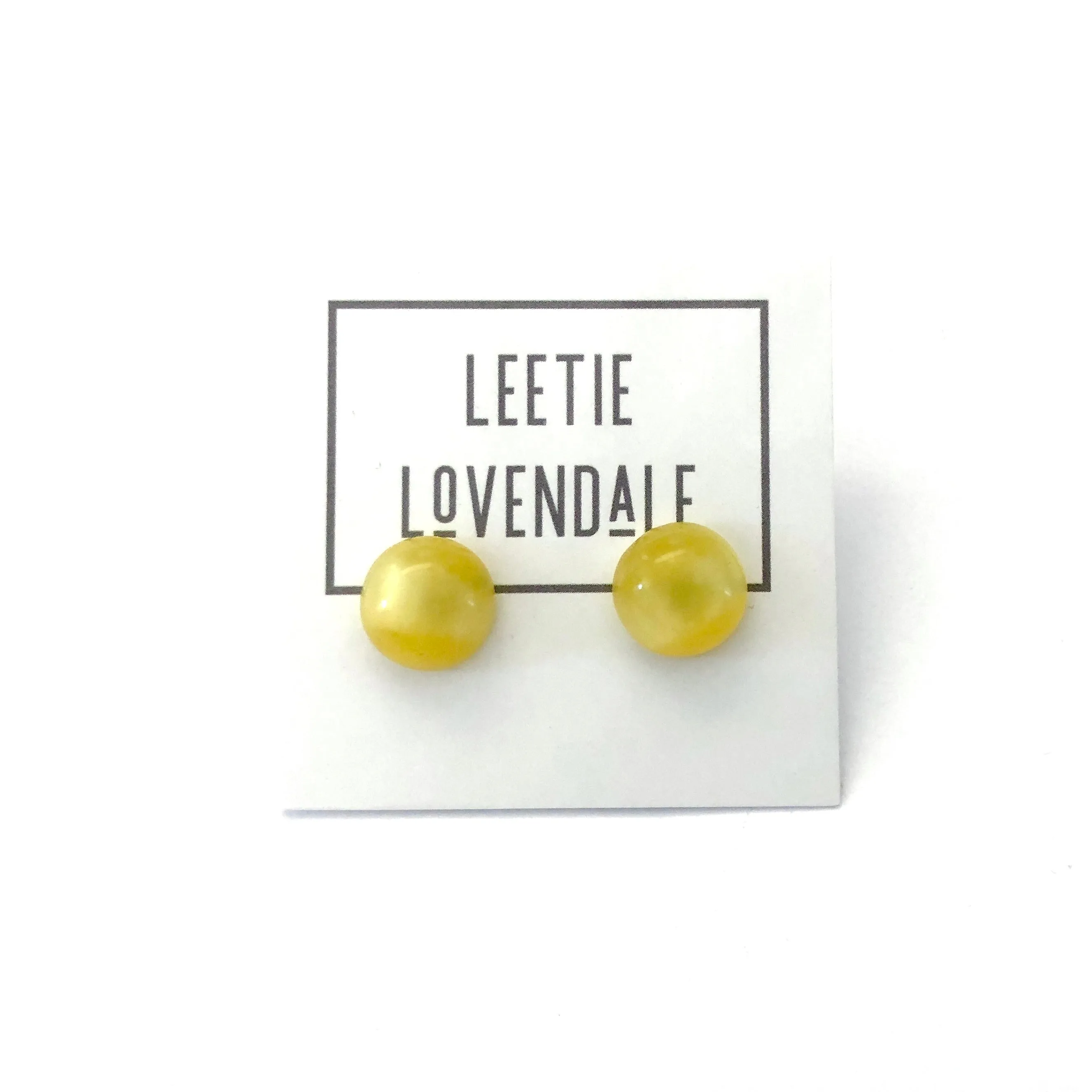 Golden Yellow Moonglow Retro Button Stud Earrings