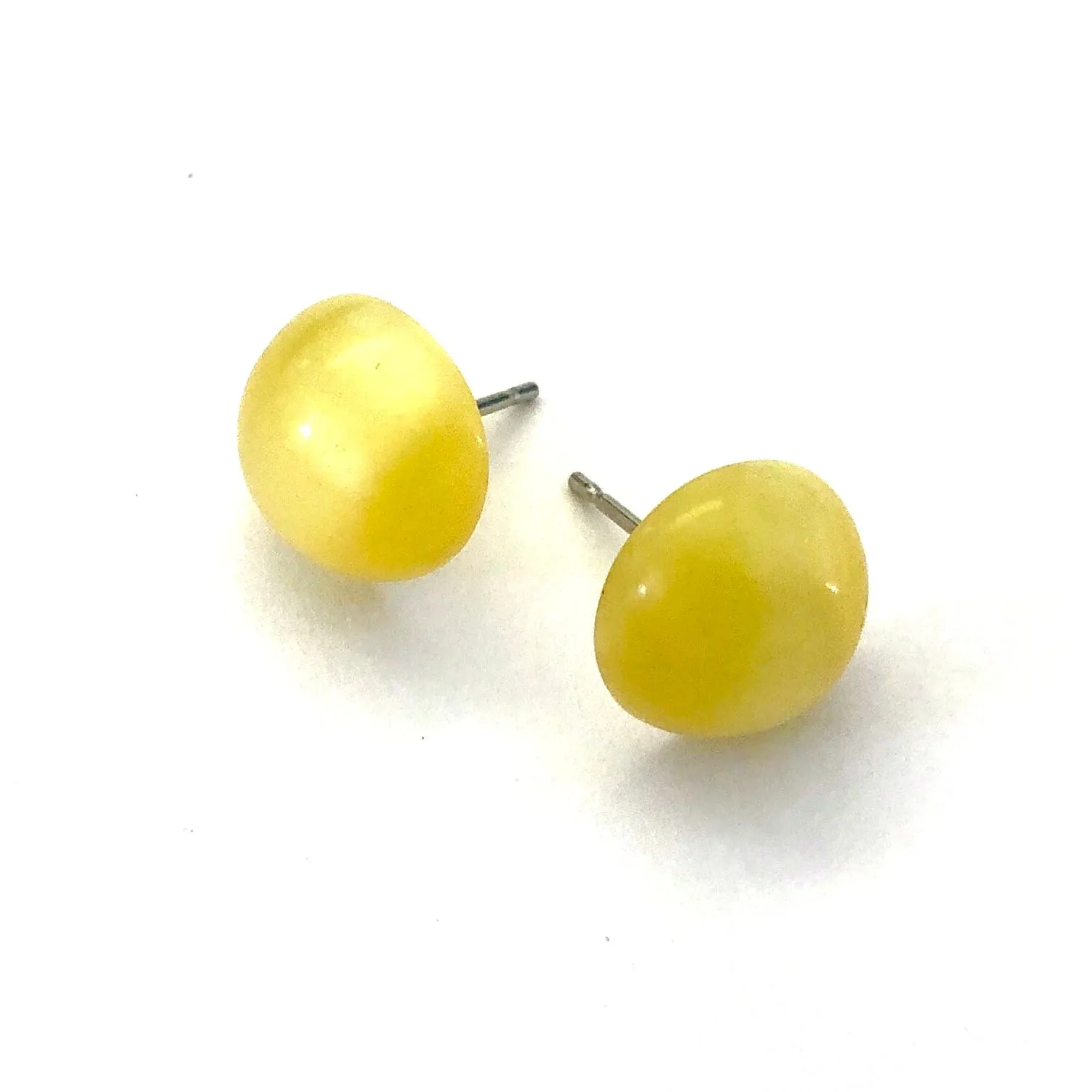 Golden Yellow Moonglow Retro Button Stud Earrings