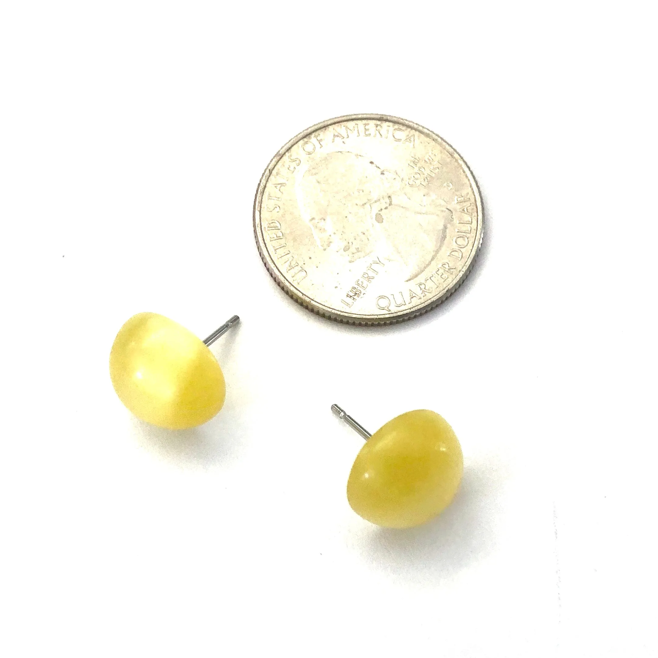 Golden Yellow Moonglow Retro Button Stud Earrings