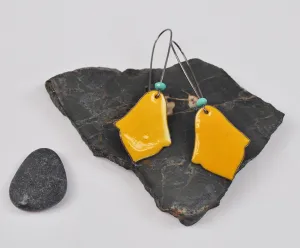 Goldenrod India Enameled Earring on Oxidized Silver Hook