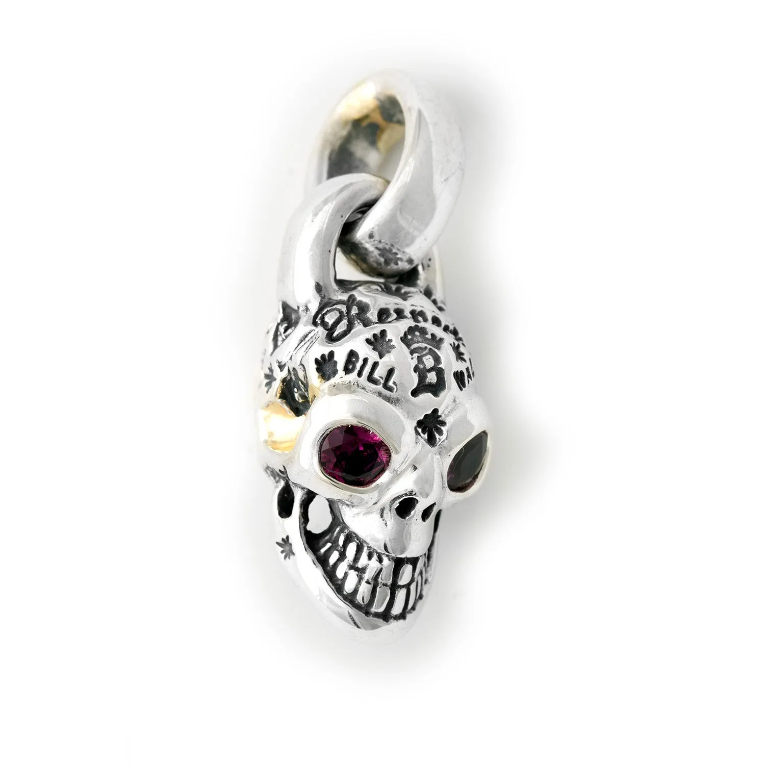 Graffiti Skull Pendant with Gold Overlay & Blue Topaz or Rhodolite Eyes