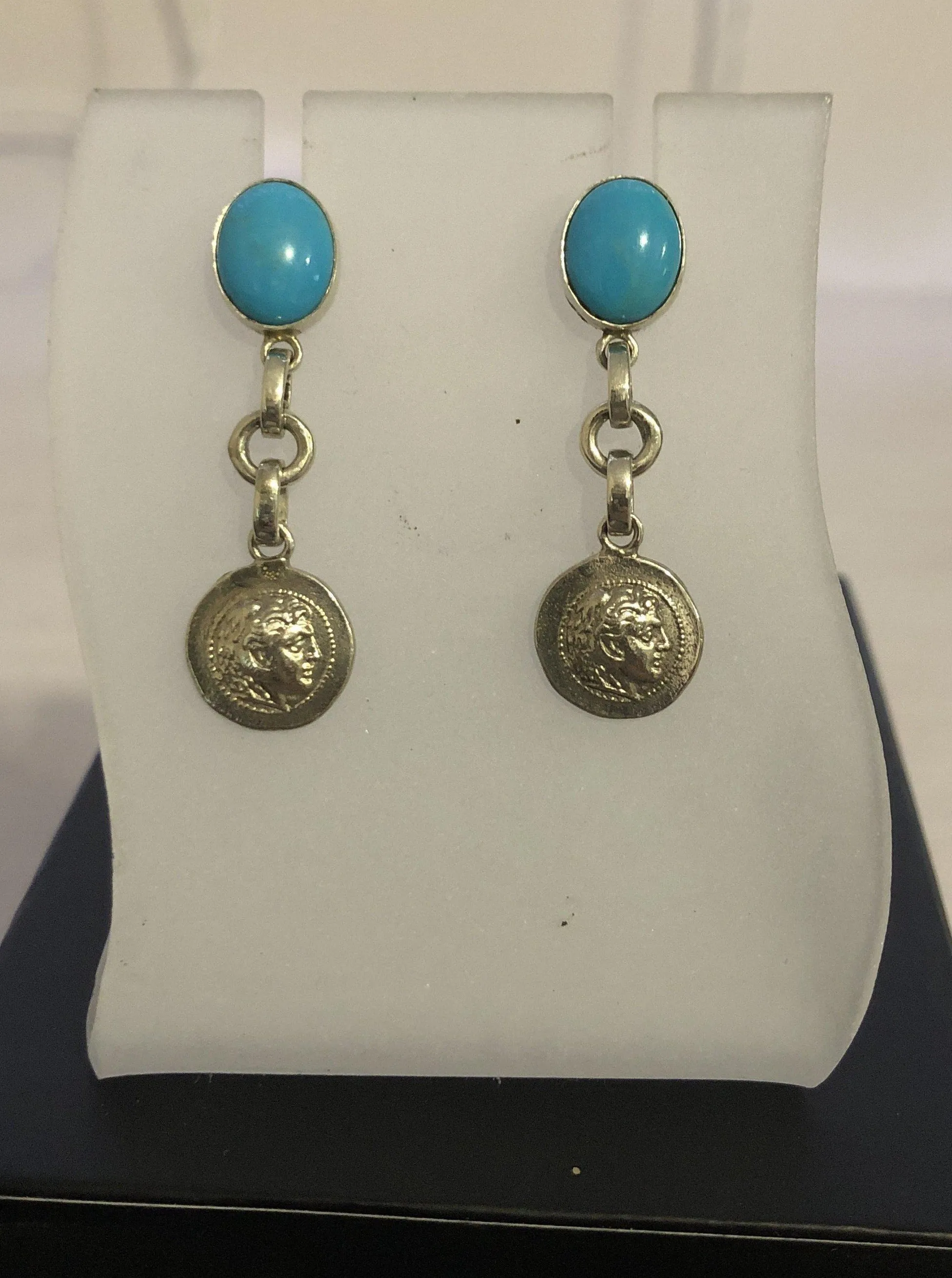 Greek Jewelry, Sterling silver Earrings, Solid silver Earrings, Greek Earrings, Turquoise Earrings