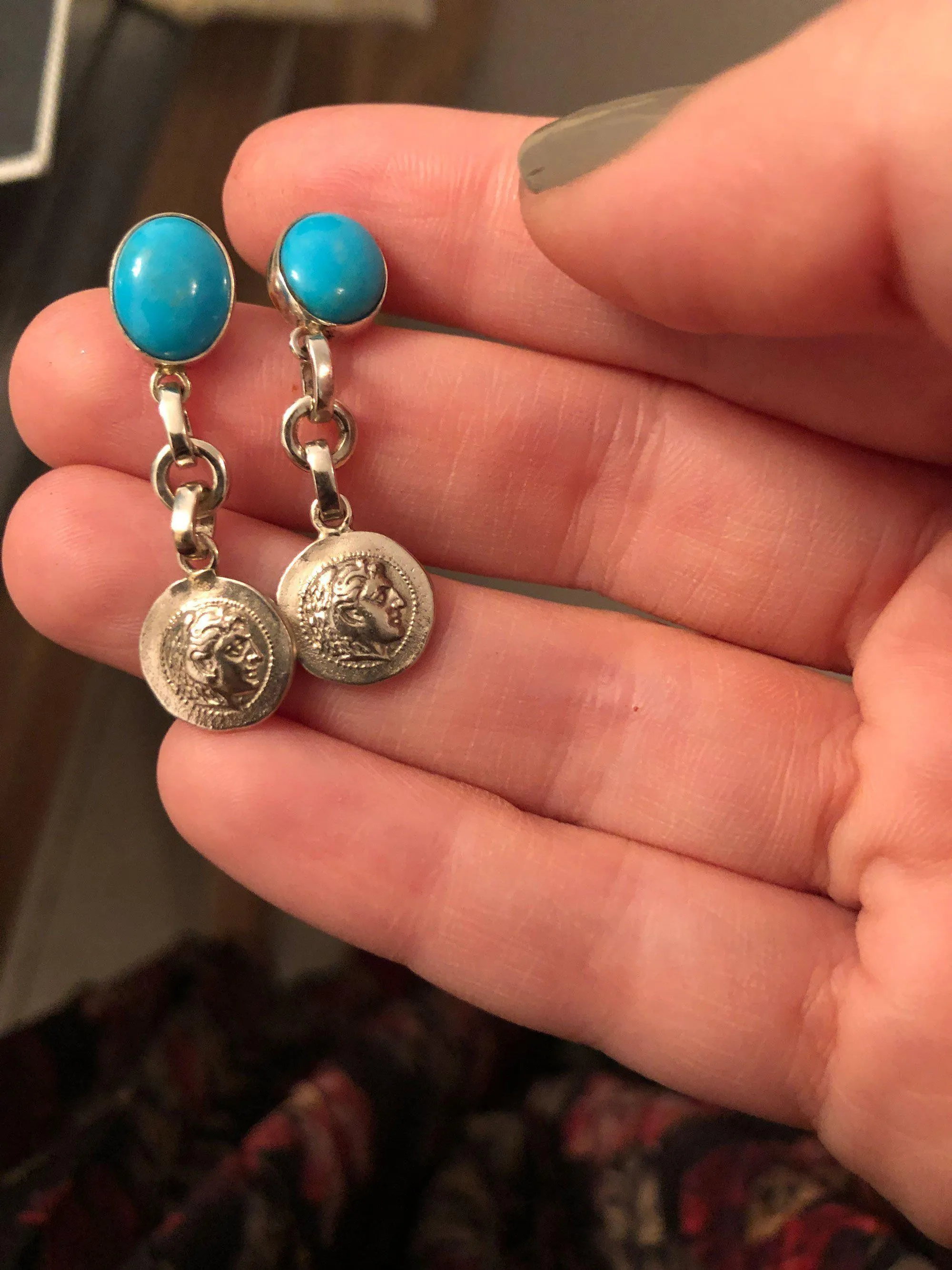 Greek Jewelry, Sterling silver Earrings, Solid silver Earrings, Greek Earrings, Turquoise Earrings