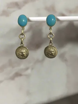 Greek Jewelry, Sterling silver Earrings, Solid silver Earrings, Greek Earrings, Turquoise Earrings