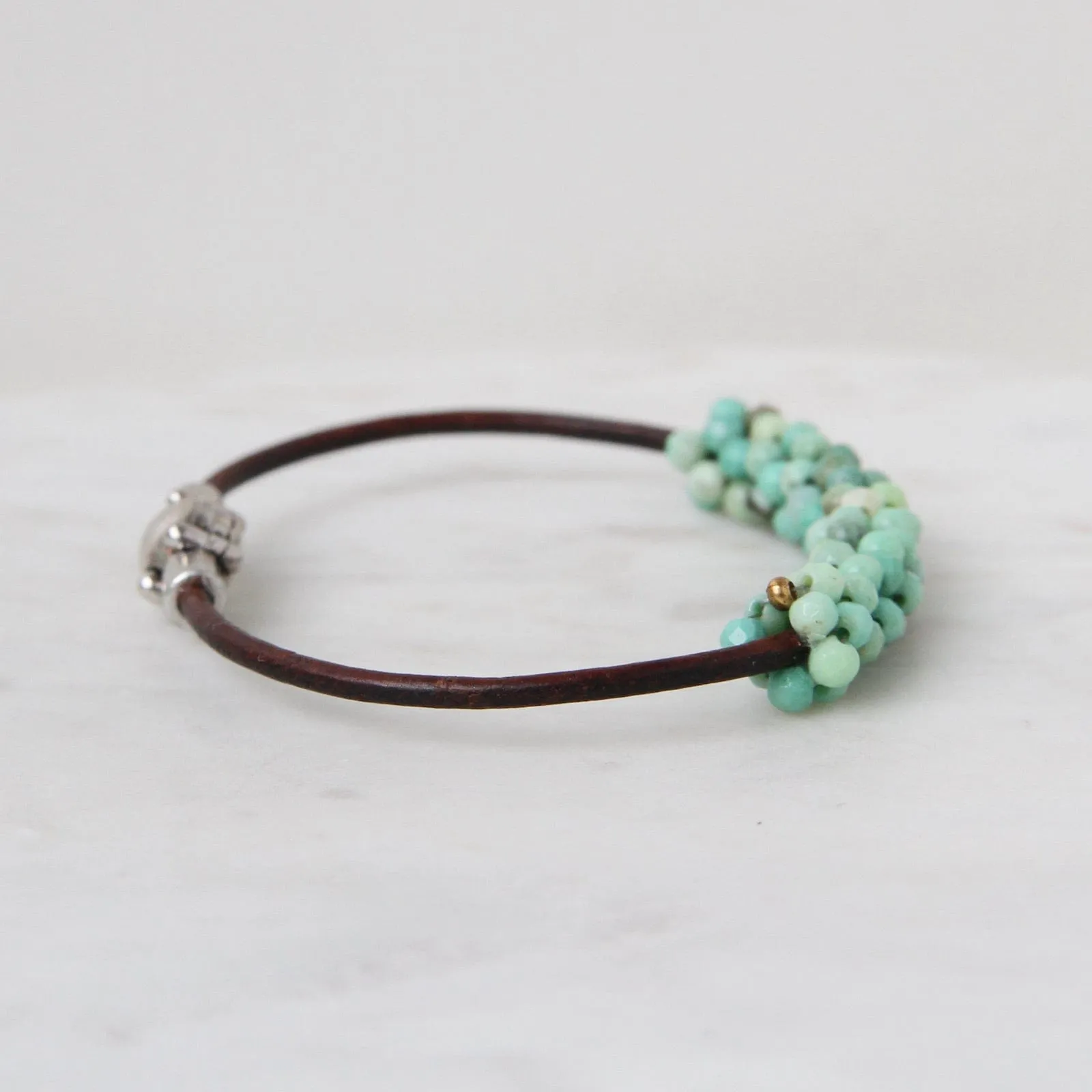 Hand Stitched Moss Green Opals Bracelet