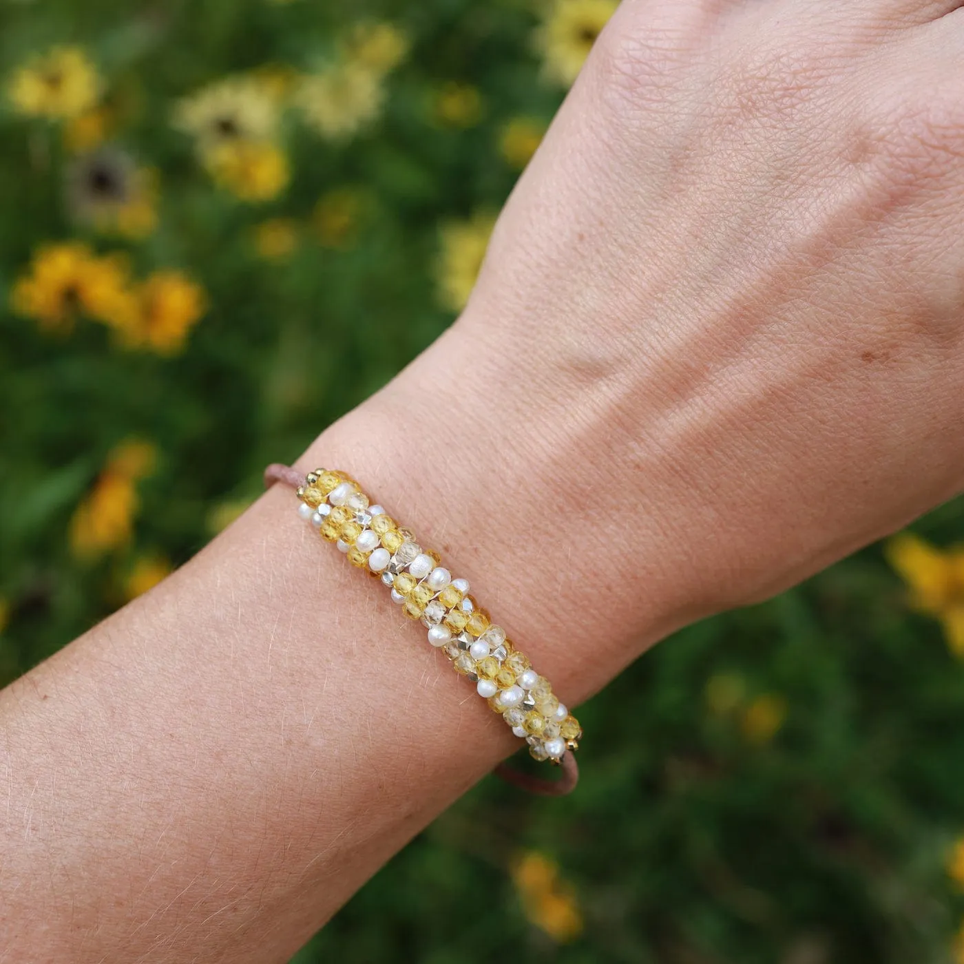 Hand Stitched Shaded Yellow Zircon Bracelet