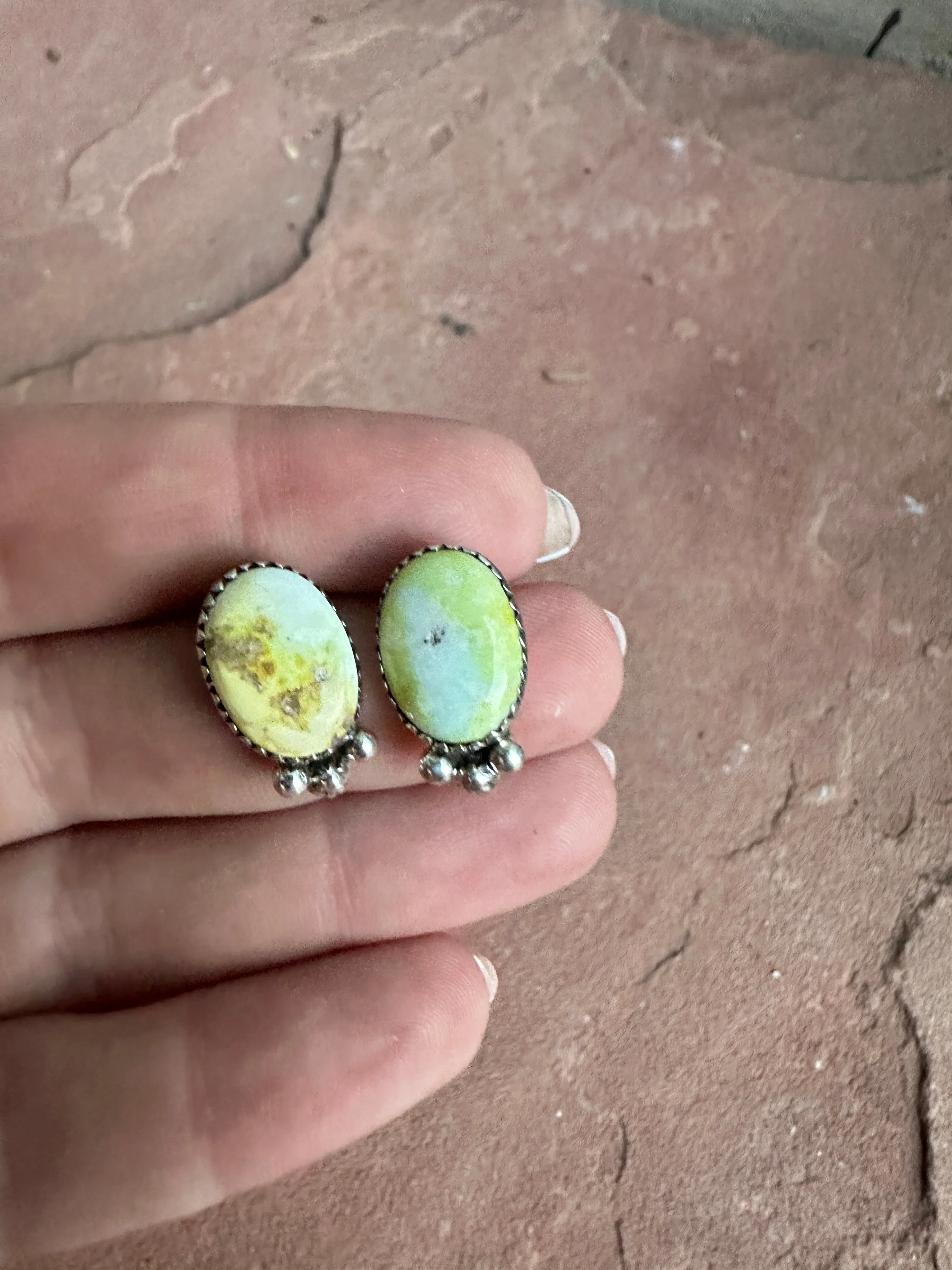 Handmade Palomino Turquoise & Sterling Silver Single Stone Earrings