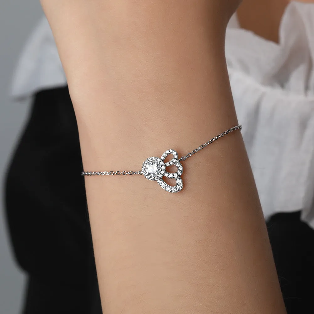 Hollow Fan Design Round Zircon Sterling Silver Bracelet