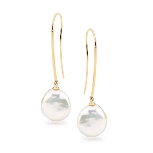 Ikecho Gold Coin Freshwater Pearl Earrings