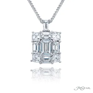 JB Star Platinum Diamond Pendant Necklace with Emerald and Asscher Cut Diamonds