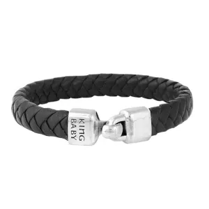 King Baby Small Braided Leather Bracelet With Hook Clasp in Sterling Silver