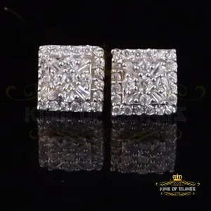 King of Bling's 925 Starling Yellow Silver 0.74ct Cubic Zirconia Square Women's & Men's Earrings