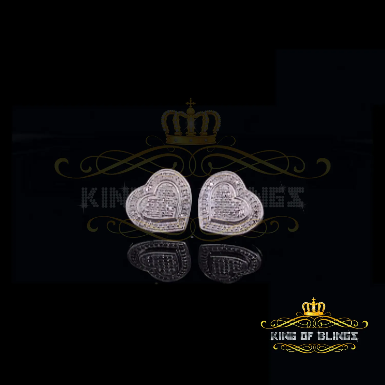 King Of Bling's Aretes Para Hombre Heart 925 White Silver 0.30ct Diamond Women's Style Earring