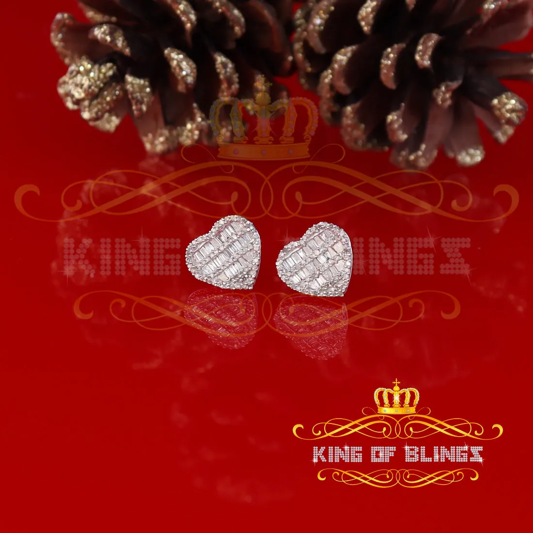 King Of Bling's Micro Pave Heart 0.66ct Real Diamonds 925 White Silver Women's & Men's Earrings