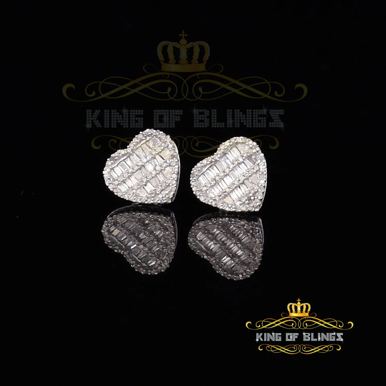 King Of Bling's Micro Pave Heart 0.66ct Real Diamonds 925 White Silver Women's & Men's Earrings