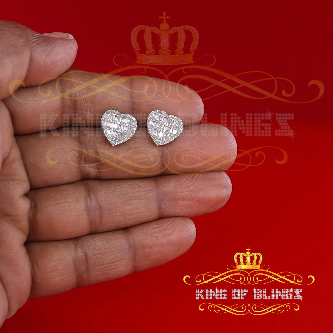 King Of Bling's Micro Pave Heart 0.66ct Real Diamonds 925 White Silver Women's & Men's Earrings