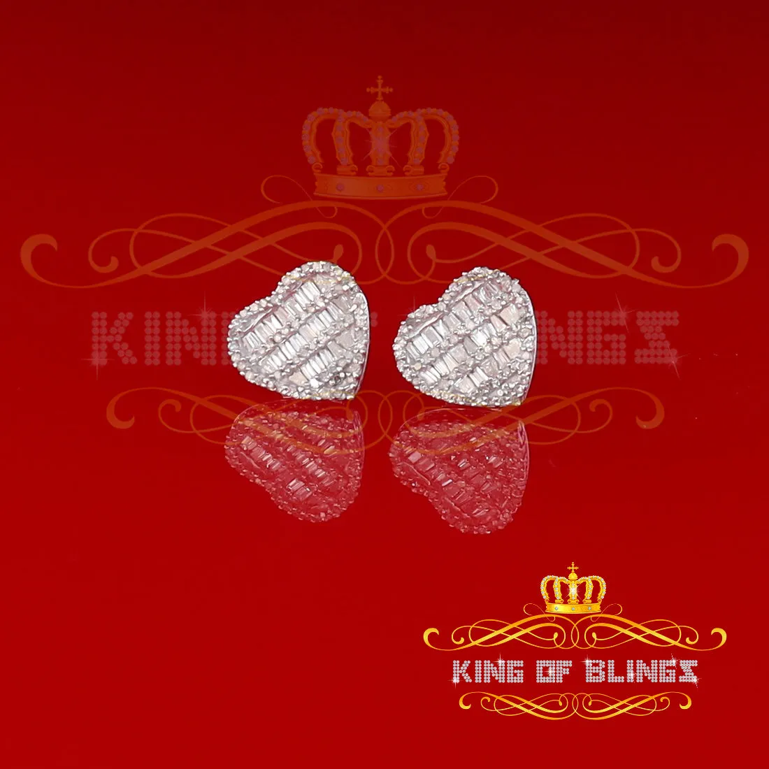 King Of Bling's Micro Pave Heart 0.66ct Real Diamonds 925 White Silver Women's & Men's Earrings