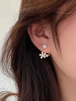 Korean Floral Pearl Stud Earrings - Beautifully Crafted Adornments