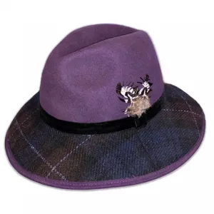 Ladies Harris Tweed Wool Fedora Hat Purple by Failsworth