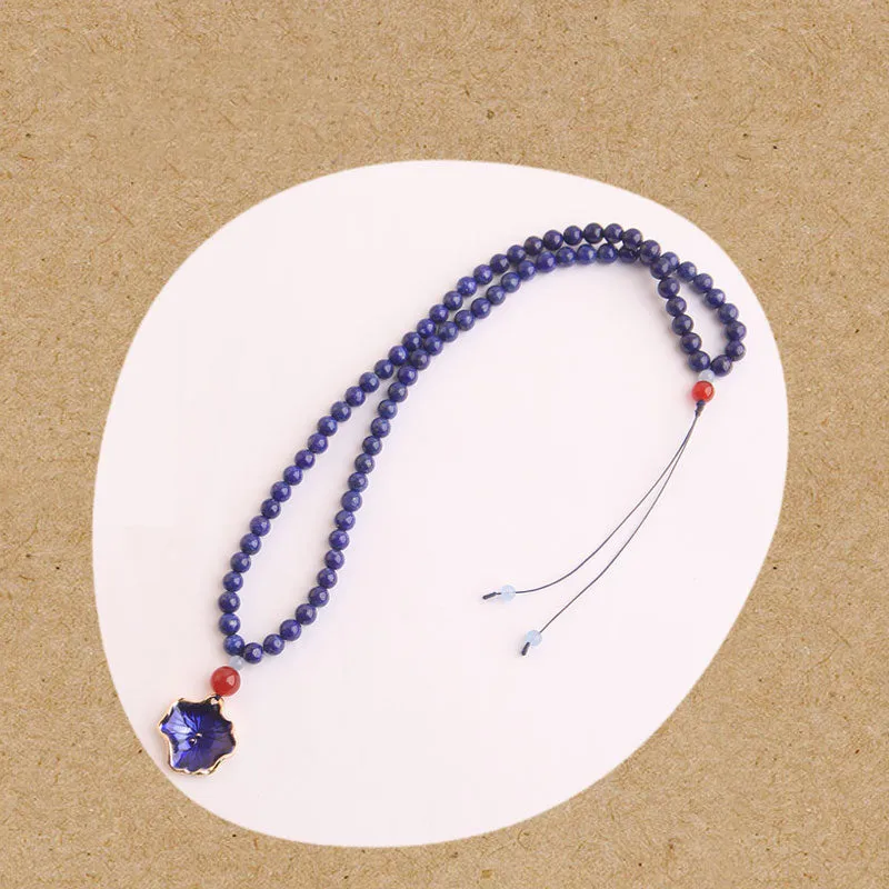 Lapis Lazuli Beaded Pendant Necklace December Birthstone Gemstone Jewelry Accessories Gift for Women