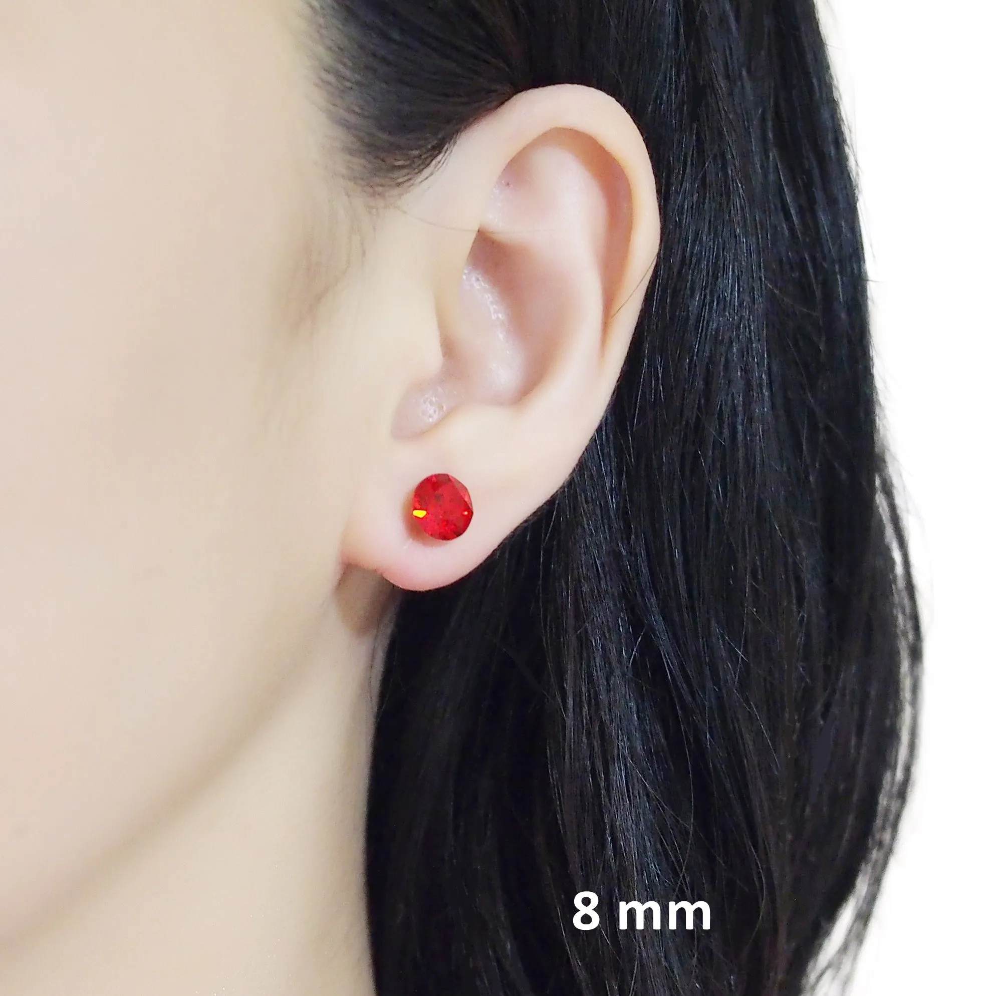 Light Siam Red Swarovski crystal invisible clip on stud earrings