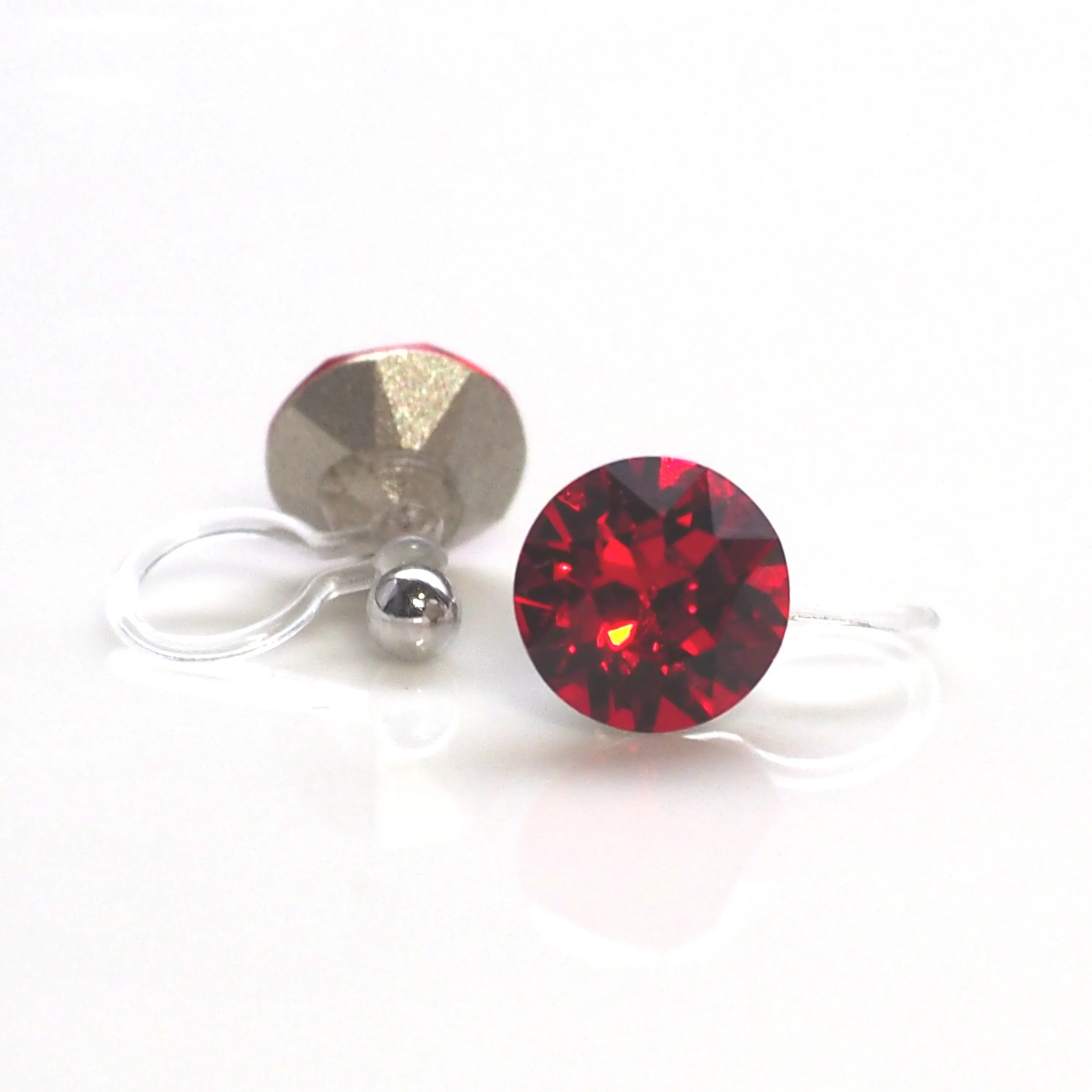 Light Siam Red Swarovski crystal invisible clip on stud earrings