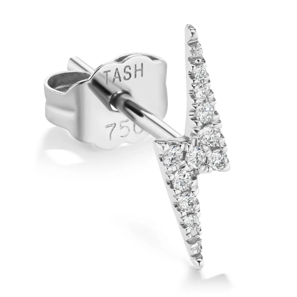 Lightning Bolt Diamond Earring by Maria Tash in 14K White Gold. Butterfly Stud.