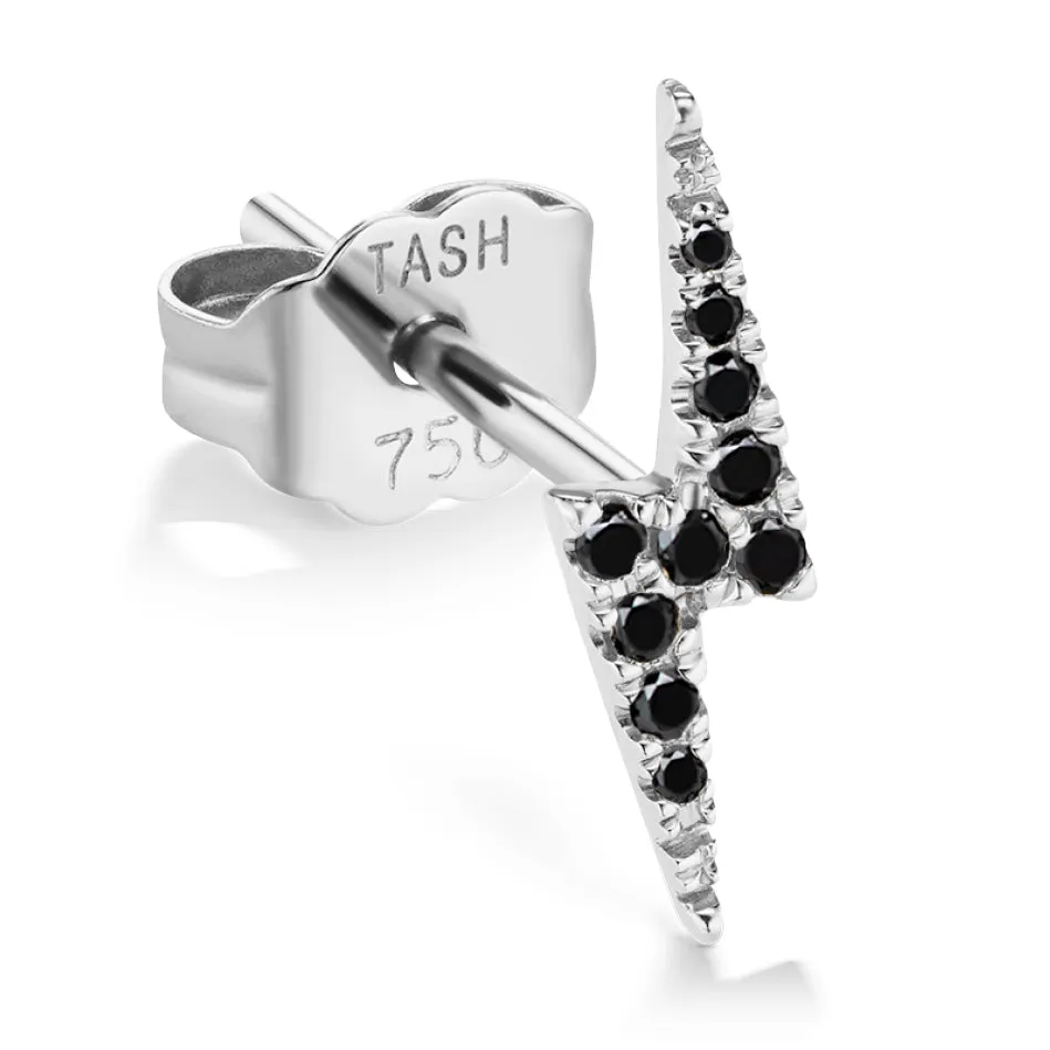 Lightning Bolt Diamond Earring by Maria Tash in 14K White Gold. Butterfly Stud.