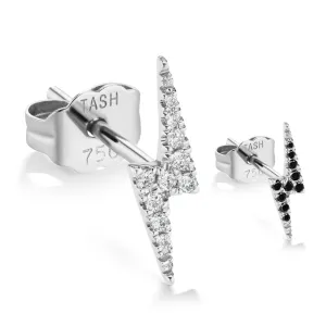 Lightning Bolt Diamond Earring by Maria Tash in 14K White Gold. Butterfly Stud.