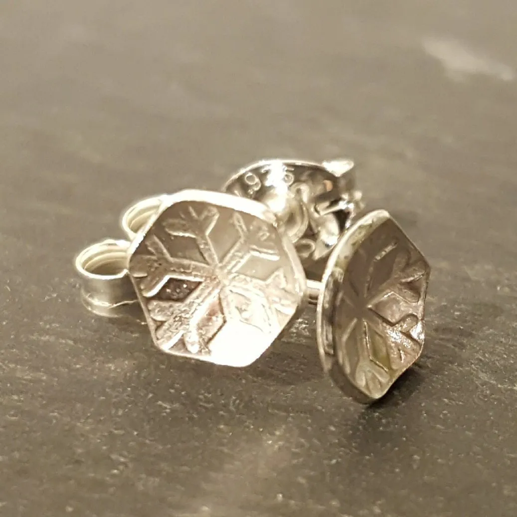 Little Snowflake or Flower Sterling Silver Stud Earrings