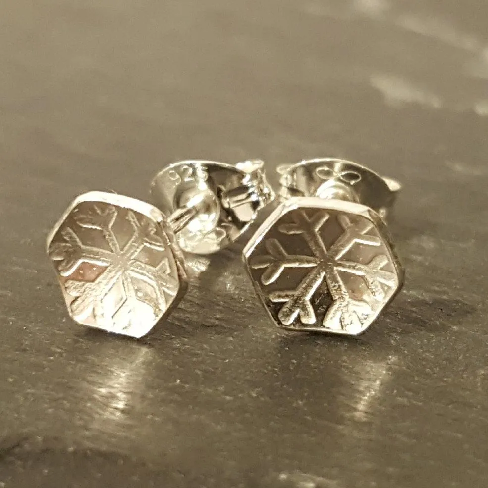 Little Snowflake or Flower Sterling Silver Stud Earrings