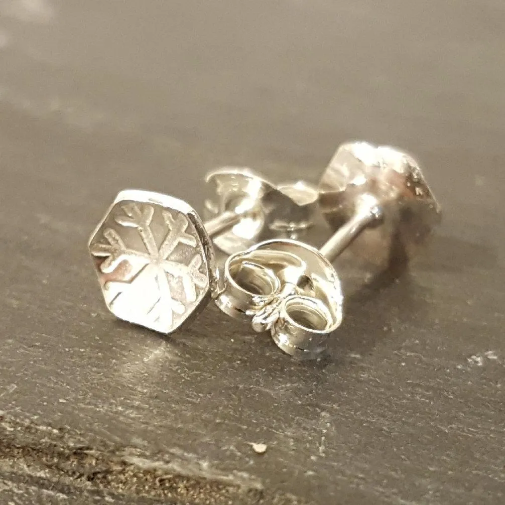 Little Snowflake or Flower Sterling Silver Stud Earrings