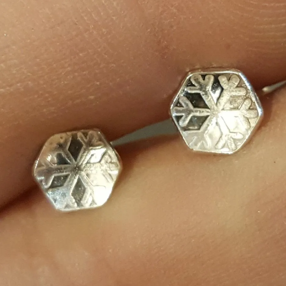 Little Snowflake or Flower Sterling Silver Stud Earrings