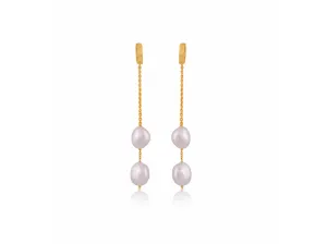 Lola Knight - Carla - Pearl Hoop Earrings - 18CT Gold