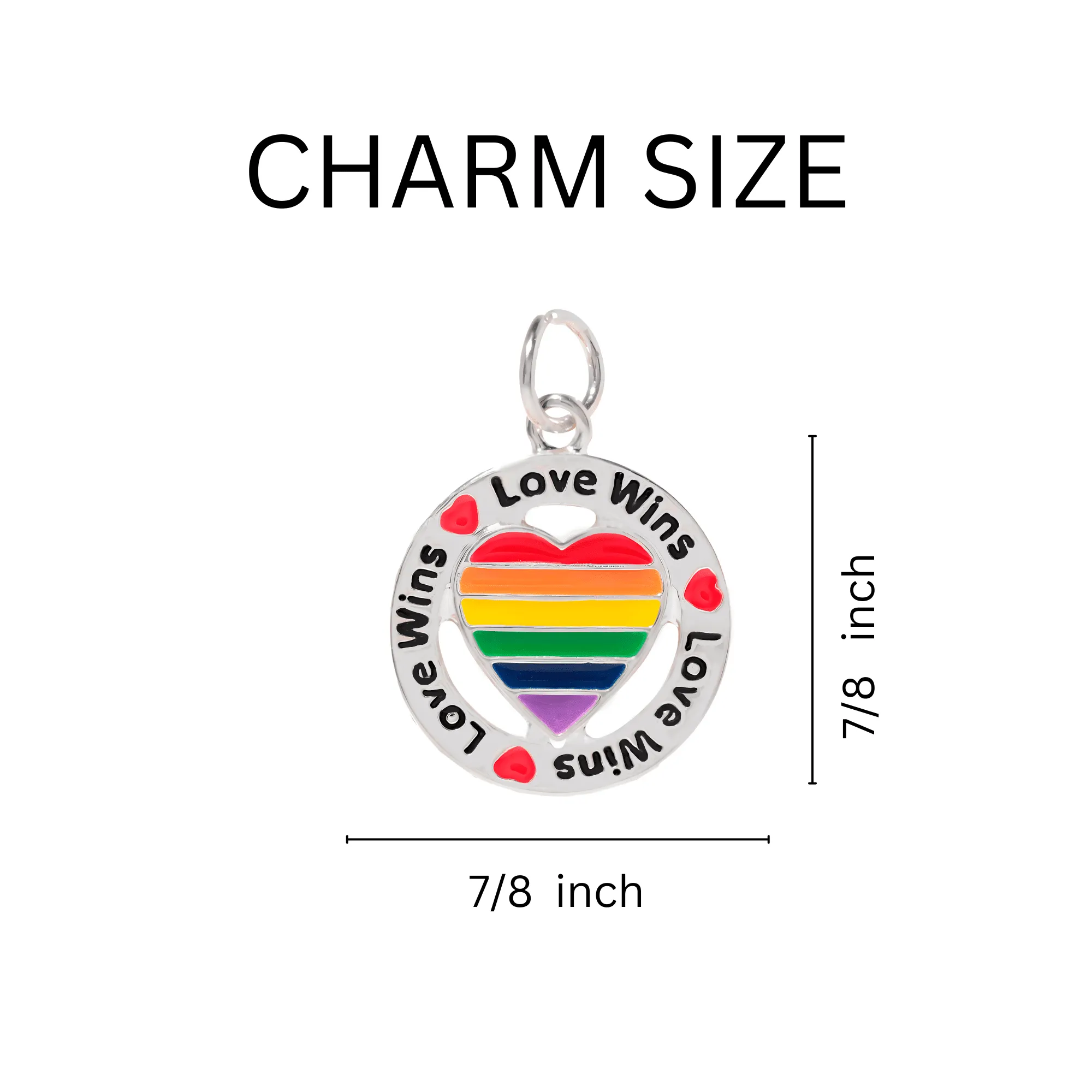 Love Wins Circle Rainbow Heart Charm Silver Beaded Bracelets