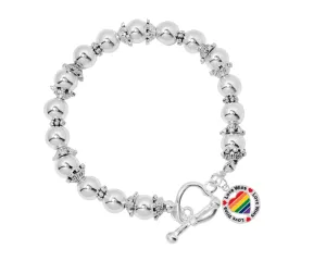 Love Wins Circle Rainbow Heart Charm Silver Beaded Bracelets