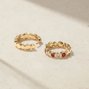 Mark Henry 18k Yellow Gold Pair of Bubbly Ruby and Diamond Mini Hoop Earrings