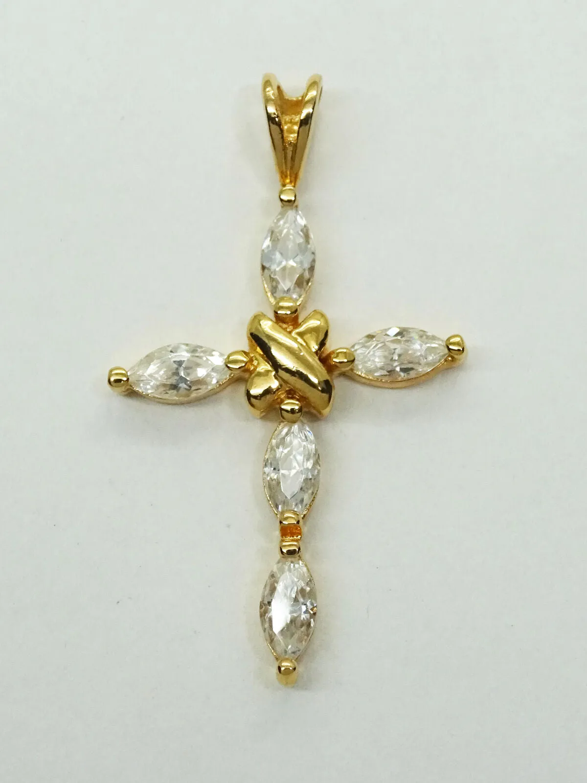 Marquise White Topaz Vermeil Sterling Silver Cross Pendant