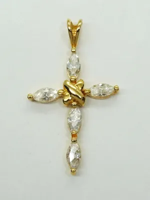 Marquise White Topaz Vermeil Sterling Silver Cross Pendant