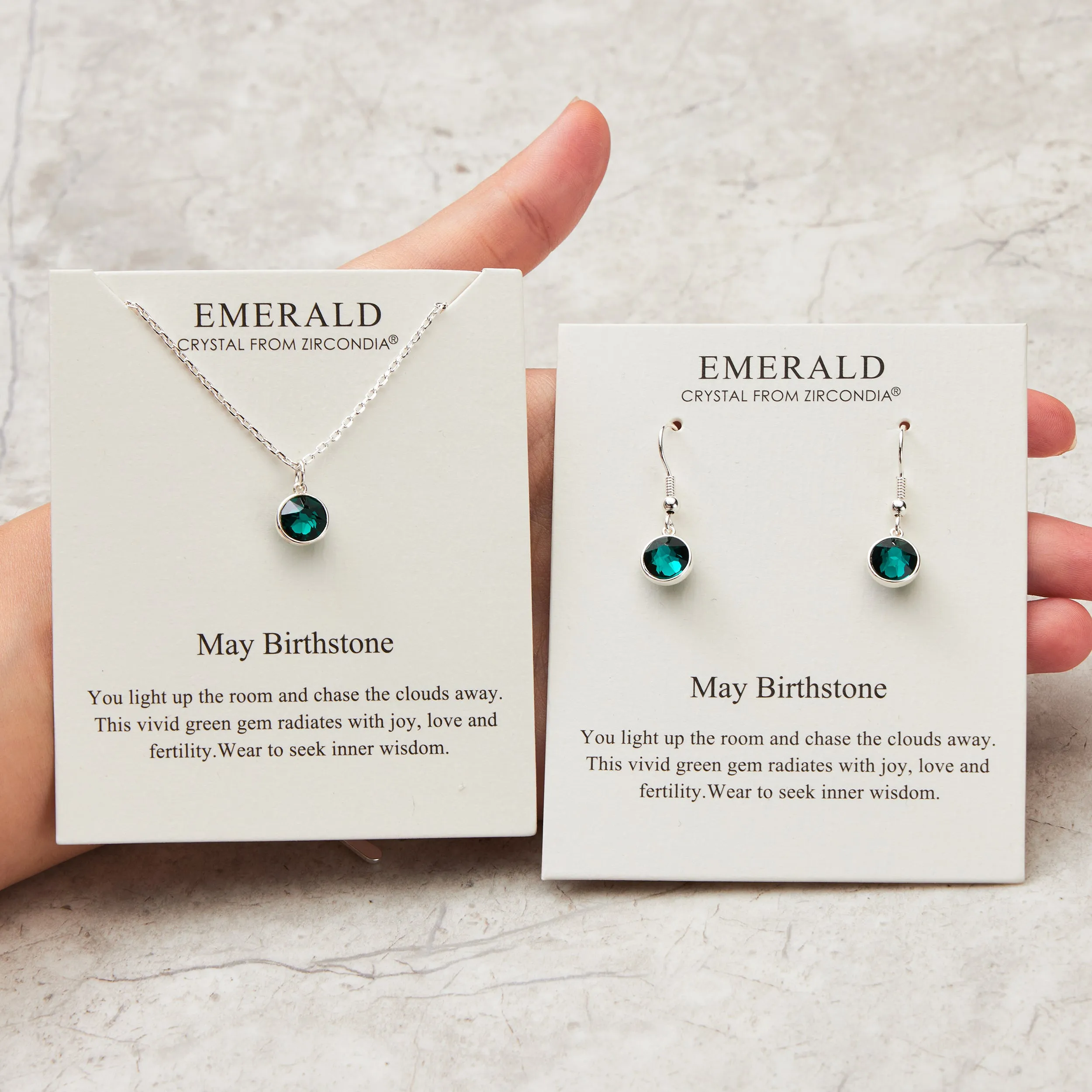 May (Emerald) Birthstone Necklace & Drop Earrings Set Created with Zircondia® Crystals