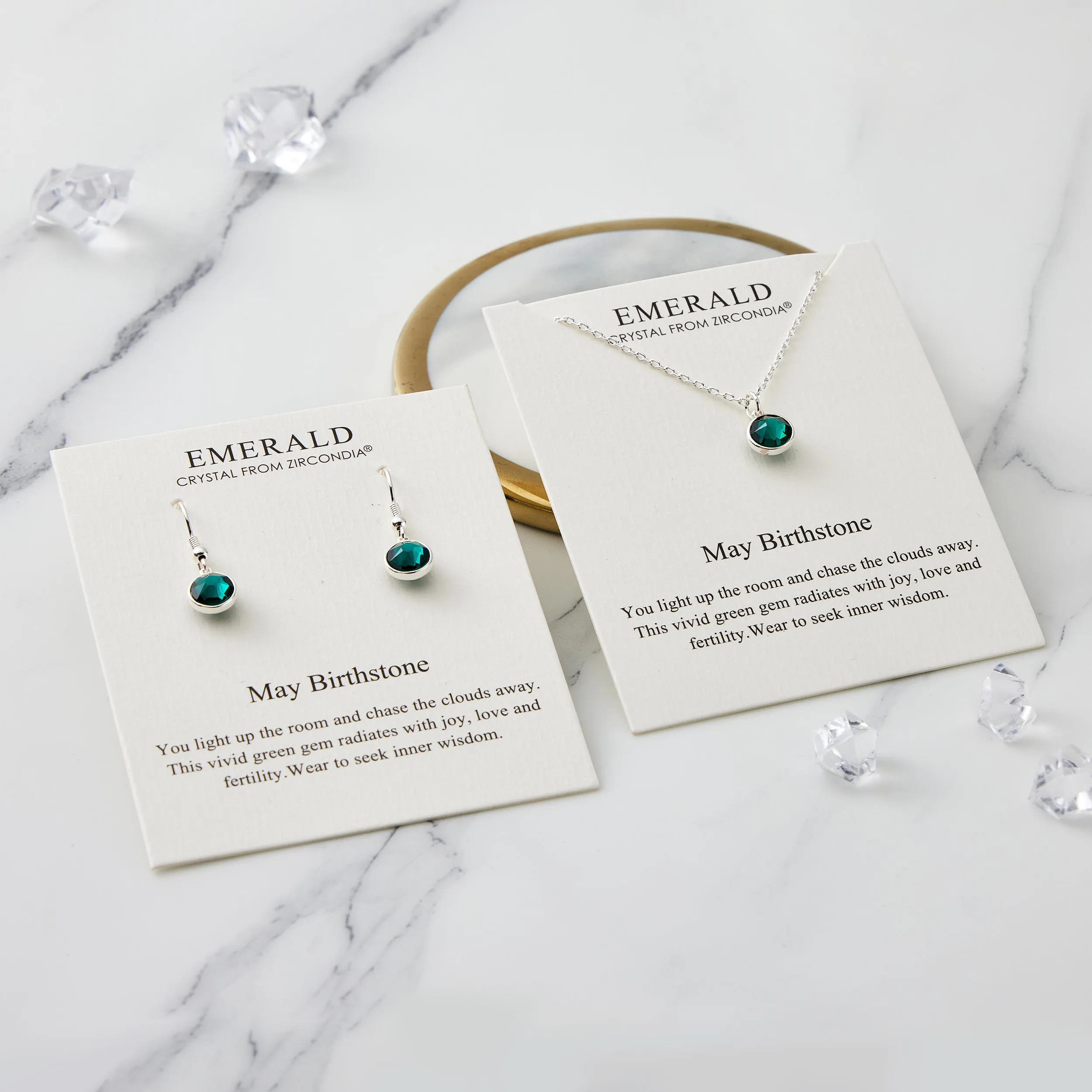 May (Emerald) Birthstone Necklace & Drop Earrings Set Created with Zircondia® Crystals