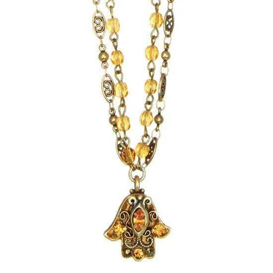 Michal Golan Topaz Double Chain Hamsa Necklace